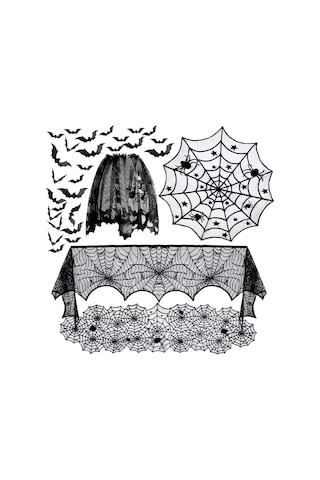 Mufunye Halloween Siyah Dekoratif Bezi - Ateşlik Örtüsü, Perde, Duvar Sticker Ve Lamba Örtüsü İle Parti Ambiyansı 244x46 Cm