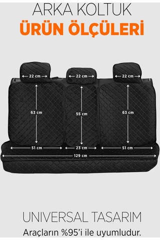 Tay Tüyü Terletmez Kumaş Oto Koltuk Kılıfı Arka Koltuk Seti - Siyah