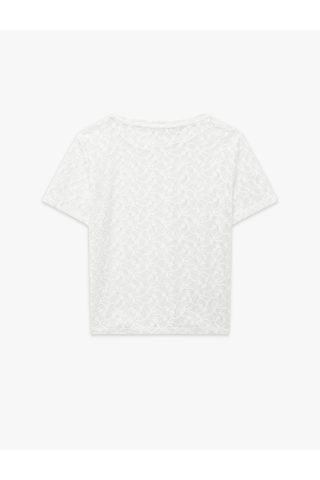 Koton Yarı Transparan Slim Fit Kısa Kollu Dantel Crop Tişört Beyaz 6sak50397ek