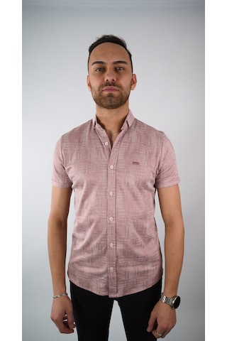 Coonless Erkek Desenli Pembe Kısa Kol Gömlek Pembe