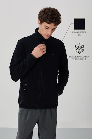 Tommy Life Lacivert Yazı Nakışlı Dik Yaka Fermuarlı Standart Kalıp Erkek Sweatshirt Polar - 87992 Lacivert