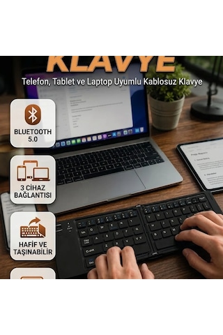 Katlanabilir Bluetooth Klavye Telefon, Tablet Ve Laptop Uyumlu Kablosuz Klavye
