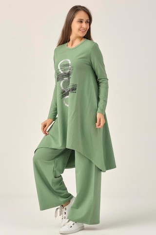 Yeşil Baskılı Tunik Pantolon Ikili Takım Dm51021 Yeşil