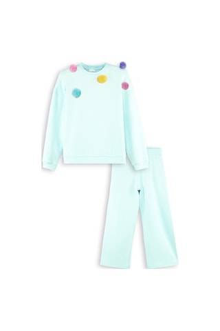 Denokids Kız Çocuk Ponponlu Kız Çocuk Eşofman Takımı - Mint Yeşili