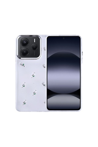 Kilifone - Redmi Note 14 5g Uyumlu Kılıf Airbag Tasarımlı Simli Şeffaf Kutup Kapak - Lale - T37078
