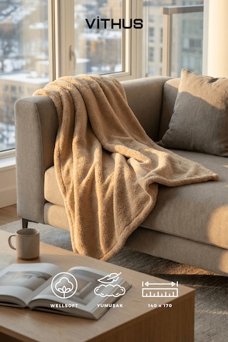 Wellsoft Tv Battaniyesi Peluş Polar Ultra Yumuşak Battaniye 140x170 Cm Bej