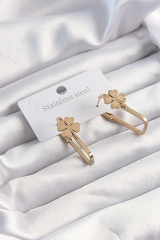 316l Çelik Altın Renk Geometrik Yonca Model Küpe - Tj-bkp9495 çok renkli