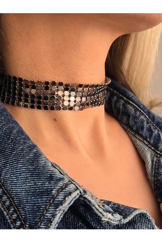 Arpa Pul Payet Zırh Metal Model Antrasit Choker Kolye Antrasit Çok Renkli