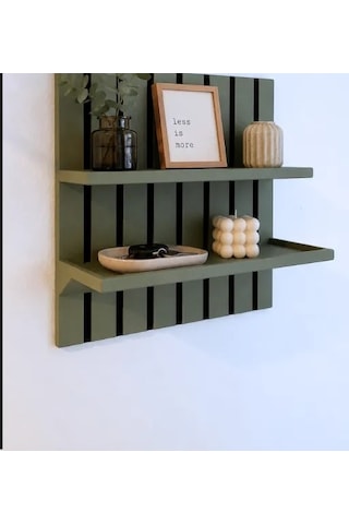 Storeşahin 3d Baskı Duvara Monte Çizgili Panel Raf İki Katlı Dekoratif Duvar Rafı Organizer Düzenleyici - Yeşil Shn0720