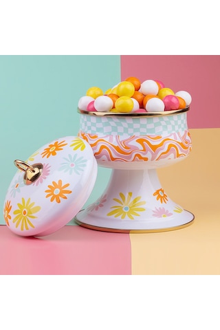 EMAYlab RETRO HİPPİ 14 x 13 cm Dekoratif Emaye Kapaklı Şekerlik,