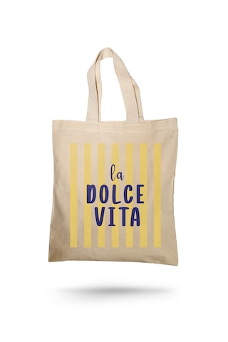 Lunora Collectıon La Dolce Vita Baskılı Kanvas Bez Çanta Ham Renk