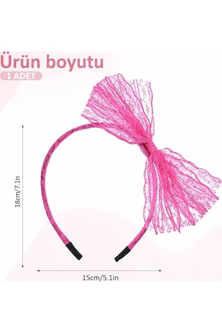 Lunaev 80 Ler 90 Lar Neon Pembe Dantel Taç Fiyonklu Diğer Saç Aksesuarları 0