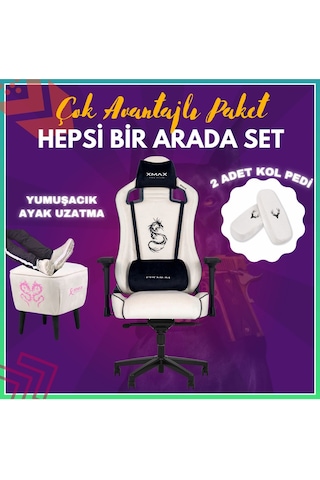 Pro Ayak Uzatmalı Kol Pedli Maximus Beyaz Oyuncu Koltuğu Beyaz