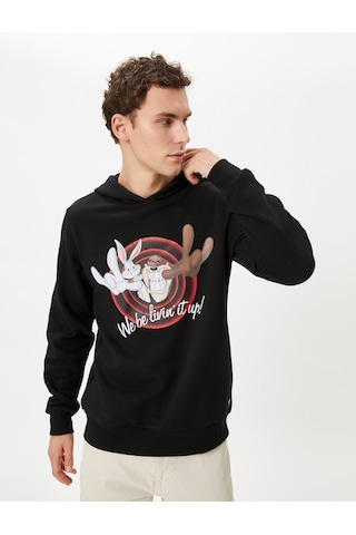 Koton Looney Tunes Kapşonlu Sweatshirt Lisanslı Baskılı Siyah 4wam70340mk Siyah