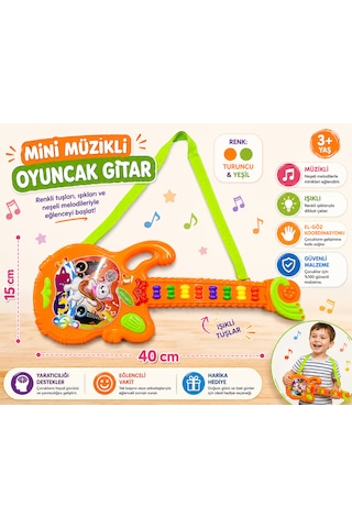 Mini Müzikli Oyuncak Gitar Turuncu Yeşil
