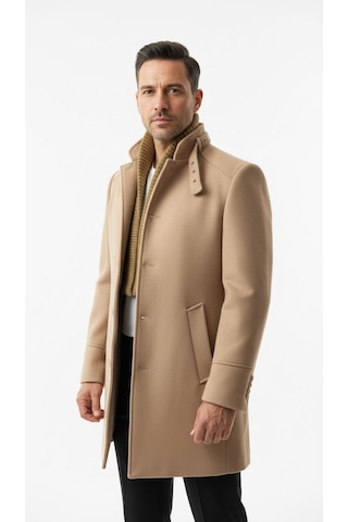 Erkek Slim Fit Kaşe Kaban Çıkarılabilir Ribanalı Fermuarlı Yaka, S Xxl Açık Bej