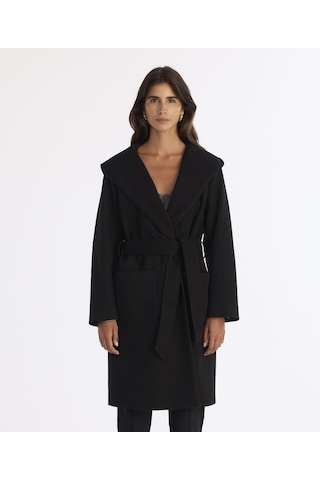 Yargıcı Kapüşonlu Ve Kemerli Uzun Palto 25kkpl5018v 001 Siyah