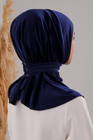 Melodi Scarf Kadın Tesettür Pratik Çıtçıtlı Sandy Fular Hazır Şal Lacivert Lacivert