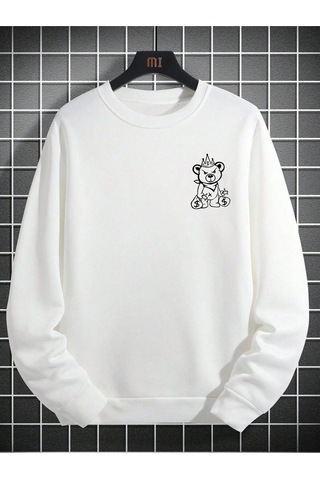 Startmore Plus Bear And Slogan Graphic Sweatshirt Beyaz Beyaz