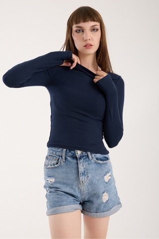 Gugus Kadın Modal/viskon Kumaş Bisiklet Yaka Parmak Geçirmeli Body Lacivert