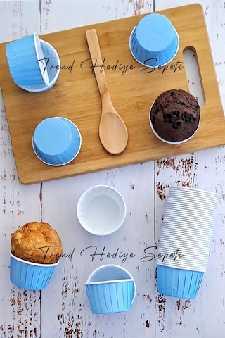 Trend Hediye Sepeti 50'li Soft Pastel Mavi Muffin Cupcake Kalıbı Kek Kapsülü, Muffin Kek Kalıbı, Airfryer Uyumlu