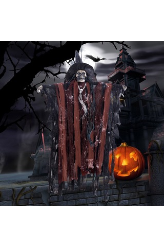 Wezone Korkunç Sesli Ve Kırmızı Gözlü Asılı Hayalet Dekoru - Parti, Bar, Korku Evi İçin Kahverengi