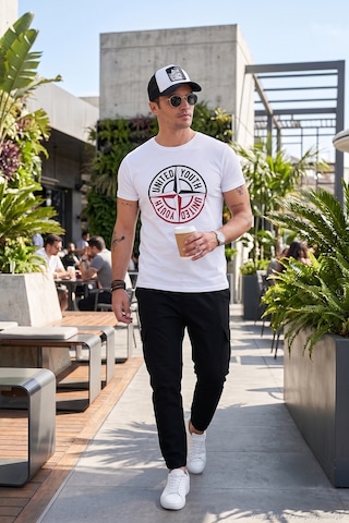 Buratti Baskılı Bisiklet Yaka Pamuklu Slim Fit Erkek T Shirt 541Pusula Beyaz
