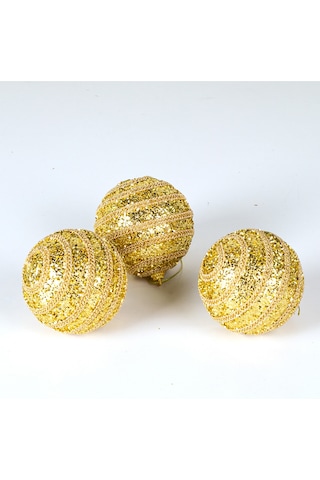 Simli Yılbaşı Topu 3'lü Paket Dore 8x8 Cm.
