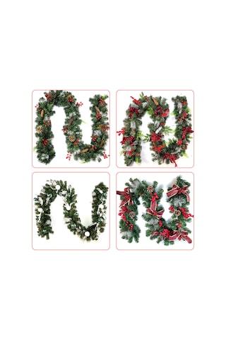 9 Ft Uzun Noel Çelenk Esnek Pvc Asılı Kolye Yapay Noel Yeşil Kırmızı