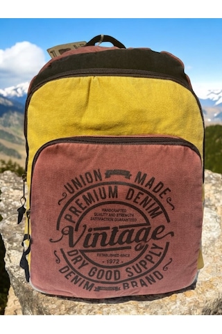 Kaliteli Vintage Salaş Yıkama Kumaş Disayn Günlük Gezi Okul Sırt Çantası 30cmx40cm Kiremit