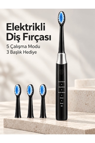 Hassas Ve Masaj Modlu Siyah Elektrikli Diş Fırçası Usb Şarjlı 3 B