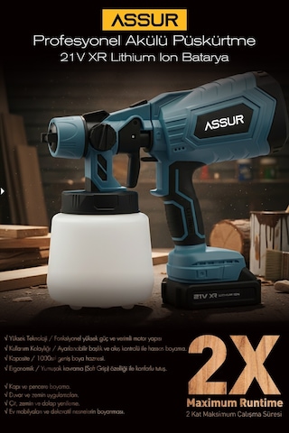 Assur ASR825 21V Çift Akü 300 MM Sprey Püskürtme Mavi