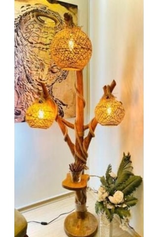 ArtAğaçTasarım Ağaç Lambader Doğal Ahşap Halikarnas Serisi Min. 180 Cm