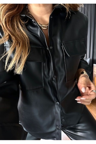 Deri Alt-üst Şık Takım Siyah Siyah