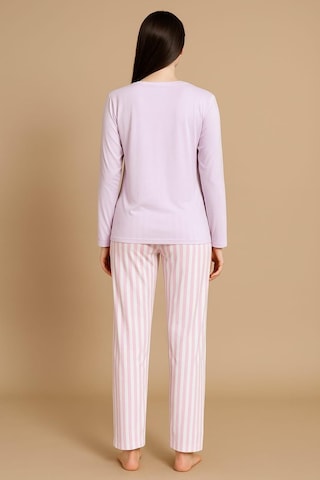 Pemilo Kadın 20299 Uzun Kol % 100 Pamuk Milan Pijama Takımı Pembe Pembe