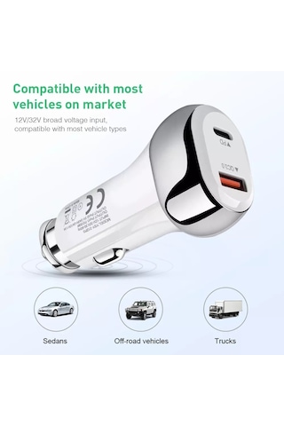 38w Pd 20w Qc 3.0 18w Hızlı Araç Şarj Cihazı YSY312 Beyaz
