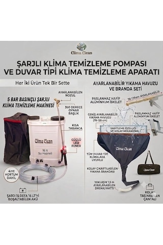 Şarjlı Klima Temizleme Pompası+duvar Tipi Klima Temizleme Aparatı İkili Set