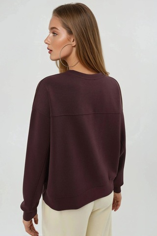 Hiccup Busem Rahat Kesim Bisiklet Yaka Modal Sweatshirt Bordo Kırmızı