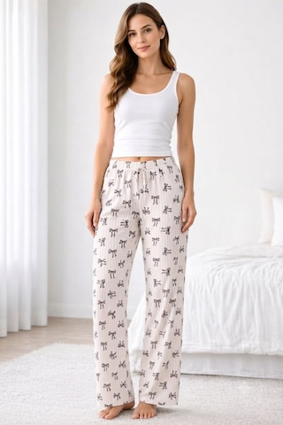 Viskon Pamuklu Kadın Pudra Desenli Pijama Pantolon - Mg009 - Mudanis