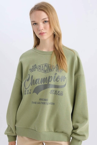 Defacto Coool Oversize Geniş Kalıp Bisiklet Yaka Baskılı Kalın Sweatshirt D5384AX24AUKH461 Haki