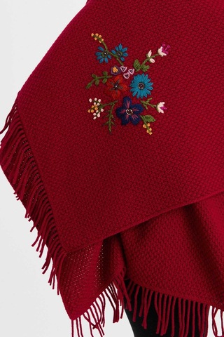 Desen Triko Kadın Triko Pirinç Örgü İşlemeli Yün Şal 23030 Vişne Çürüğü