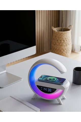 Kablosuz Şarjlı Bluetooth Hoparlör Rgb Işık Gece Lambası Dijital Saat Çok Renkli