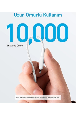 Anker 322 Powerline A81F5 60 W Usb-C To Usb-C Örgülü Şarj Kablosu 90 CM Beyaz