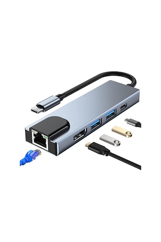 Type-c Hub Ethernet Hdmi Usb Aktarım Hızı Usb C Hub 5 İn 1 Usb Çoğaltıcı Hub C Rj45+ 4k Hdmı Uyumlu + 2 Usb + 87w