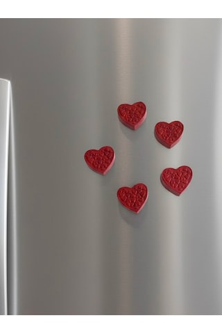 El Yapımı Kırmızı Kalp Magnet Seti 5 Adet Dekoratif Buzdolabı Süsü