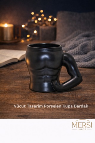 Vücut Tasarımlı Porselen Kupa Bardak Kaslı Figürlü 3d Kupa Bardak Siyah