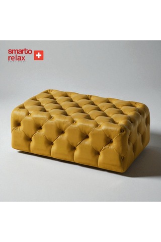 Smarto Relax Puf Swiss Style Guarda Ayaksız Kapitoneli Dekoratif 80x45x45 Cm Ayaksız Kapitoneli Dekoratif Puf Sarı