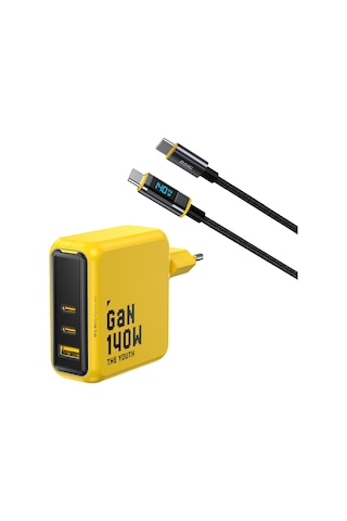 Aohi Youth 140w 3 Portlu Şarj Adaptörü, 140w Led Ekranlı Naylon Örgülü Süper Hızlı Şarj/data Kablosu