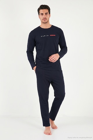 Buratti Baskılı Pamuklu Uzun Kollu Pijama Takımı Erkek Pijama Takımı 6575006 Lacivert