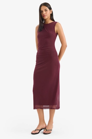 Defacto Bodycon Vücudu Saran Yuvarlak Yaka Tül Kolsuz Midi Elbise D8036ax25aubr232 Bordo